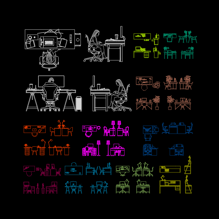Computer desk DWG CAD Blocks, plan and elevation, free - dwgfreecad
